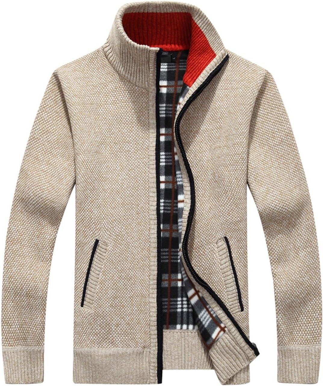 Yeokou Men's Casual Slim Full Zip Thick Knitted Cardigan Sweaters with Pockets L...