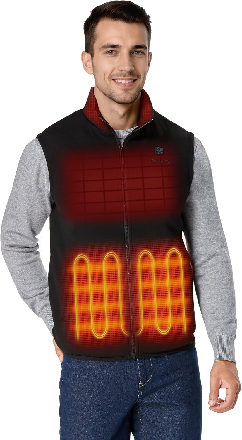 ORORO [Upgraded] Men's 4-Zone Heated Fleece Vest with Heated Collar, Lightweight...
