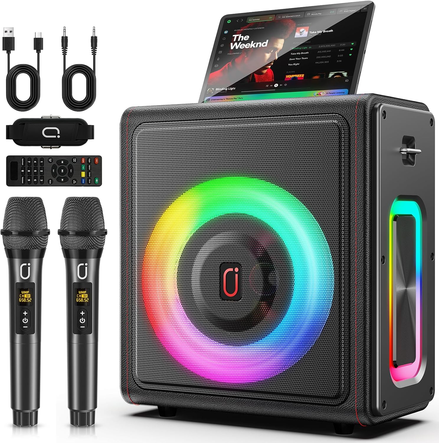 Karaoke Machine, Portable Bluetooth 5.3 Speaker with 2 Wireless Microphones for...