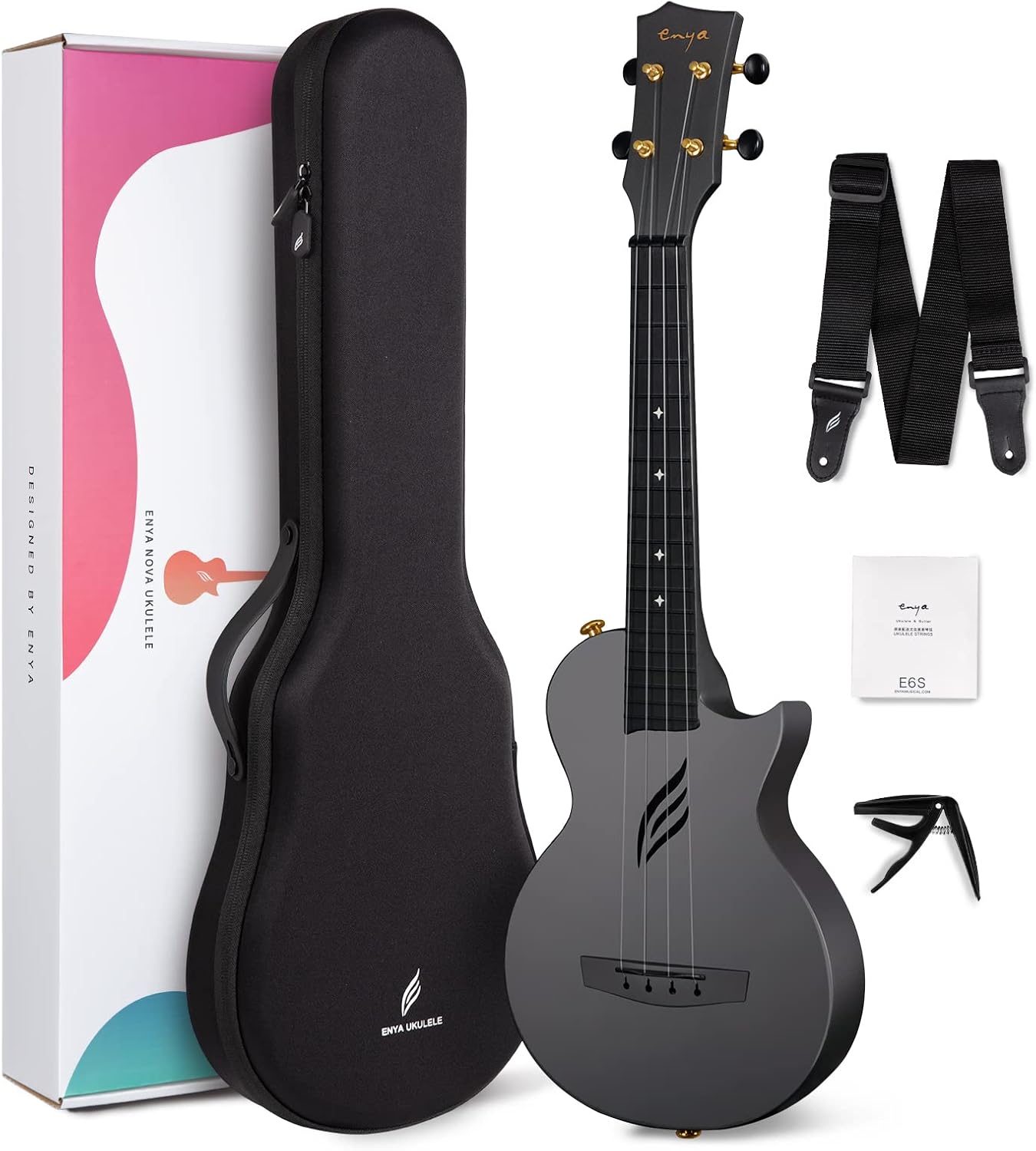 Concert Ukulele Enya Nova U 23” Cutaway Carbon Fiber Beginner Travel Ukulele Kit...