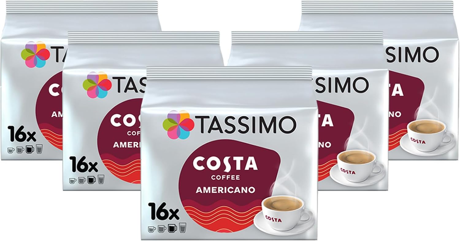 Tassimo Costa Americano Coffee Pods x16 (Pack of 5, Total 80 Drinks) Americano 1...