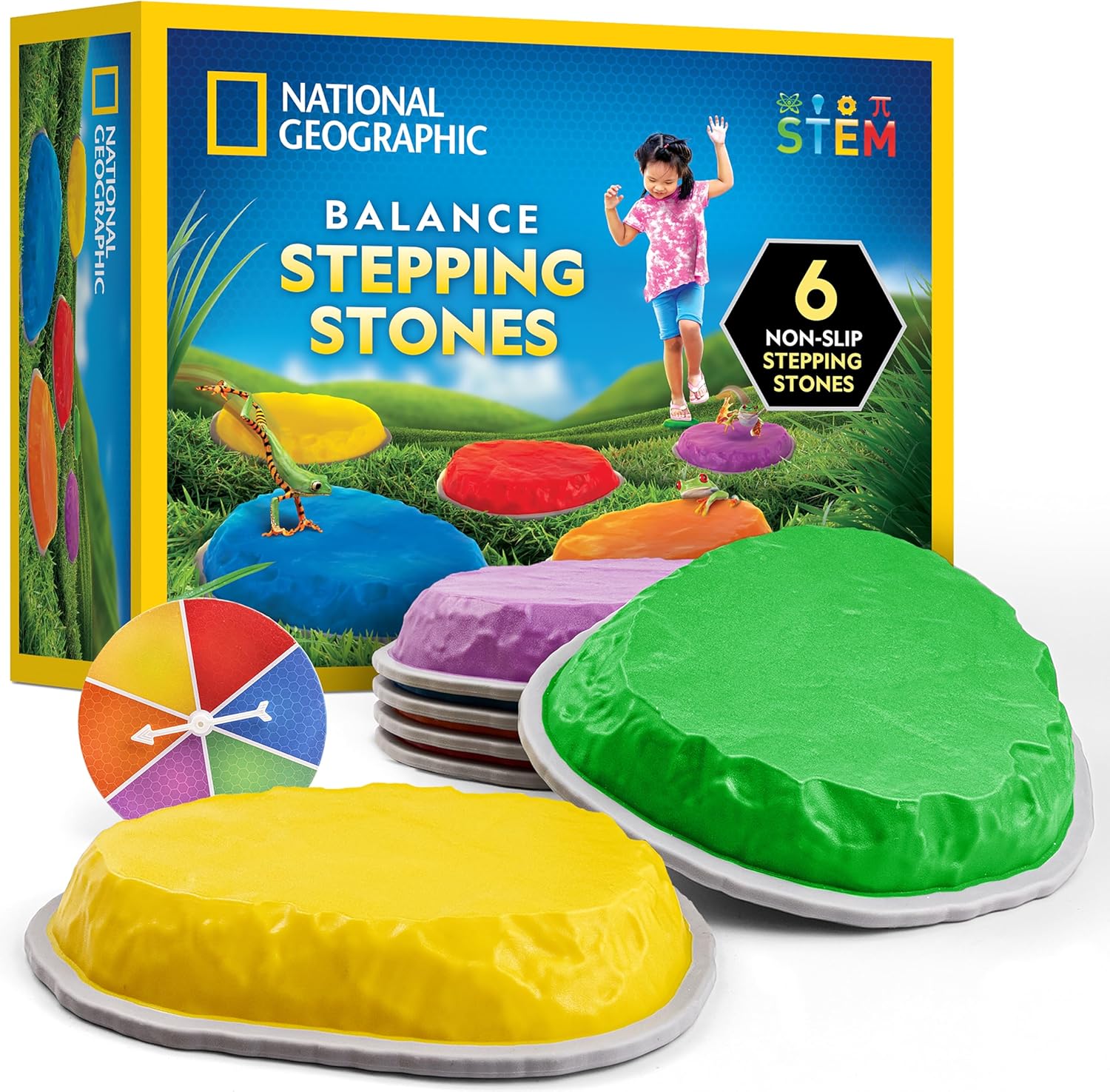 Blue Marble NATIONAL GEOGRAPHIC 6 Durable Non-Slip Stepping Stones - Kids Balanc...