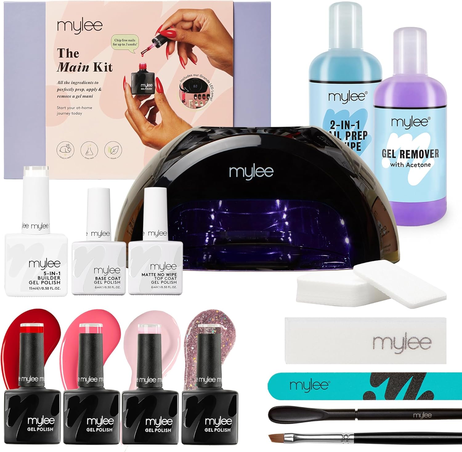 Mylee Main Kit - Professional Nail Art Gel Polish Set: LED Nail Lamp, Top & Base...