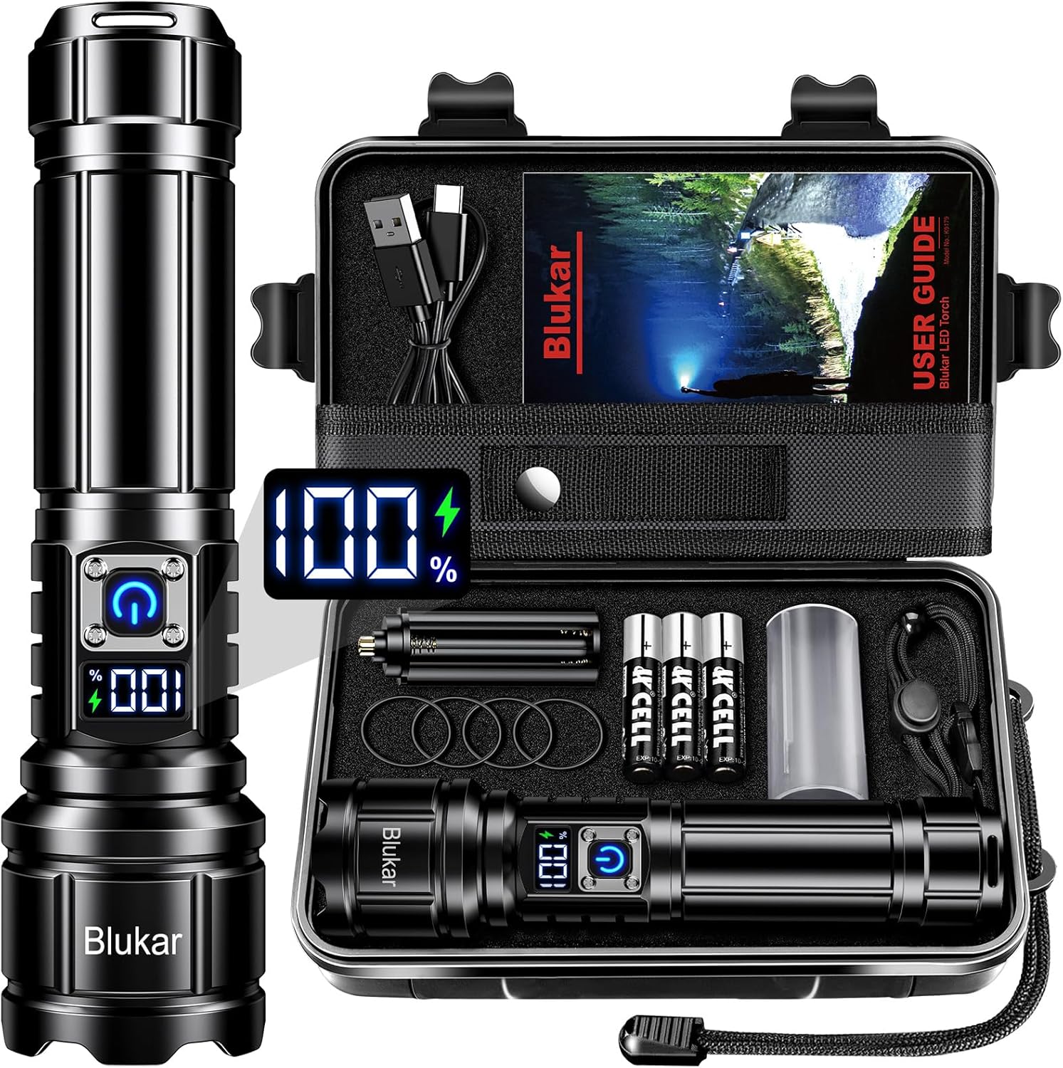 Blukar Torch Rechargeable, Ultra High Lumens Super Bright Flashlight, Adjustable...