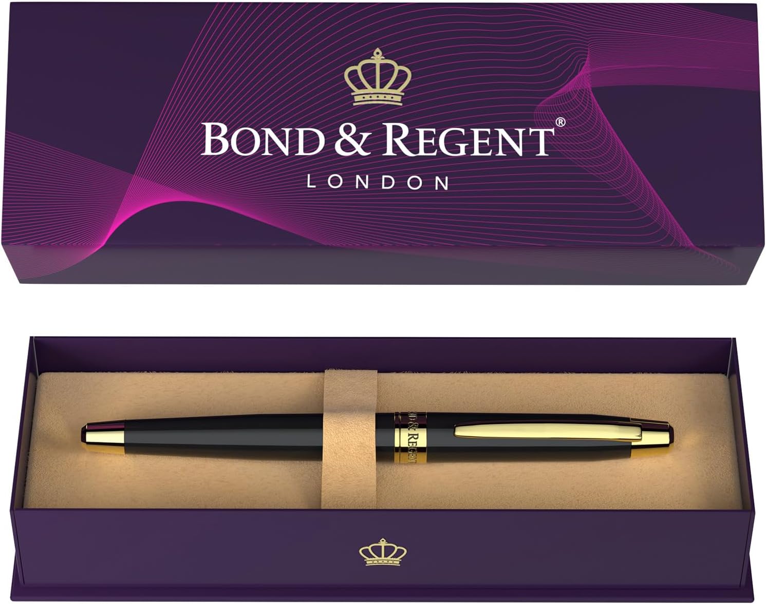Bond & Regent Gloss Black & 24 Karat Gold - Certified Luxury Grade Rollerball Pe...