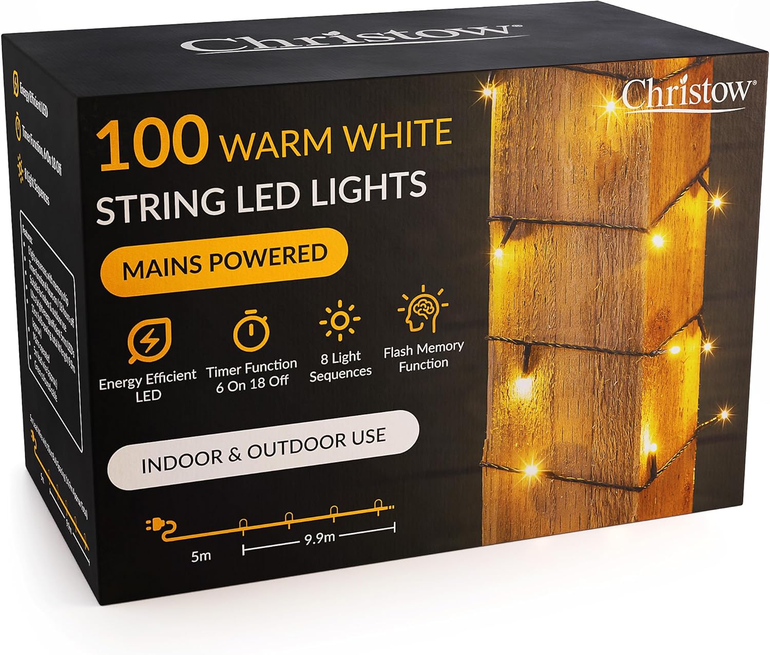 CHRISTOW Christmas Fairy Lights, Warm White LED String Lighting with Timer, Indo...