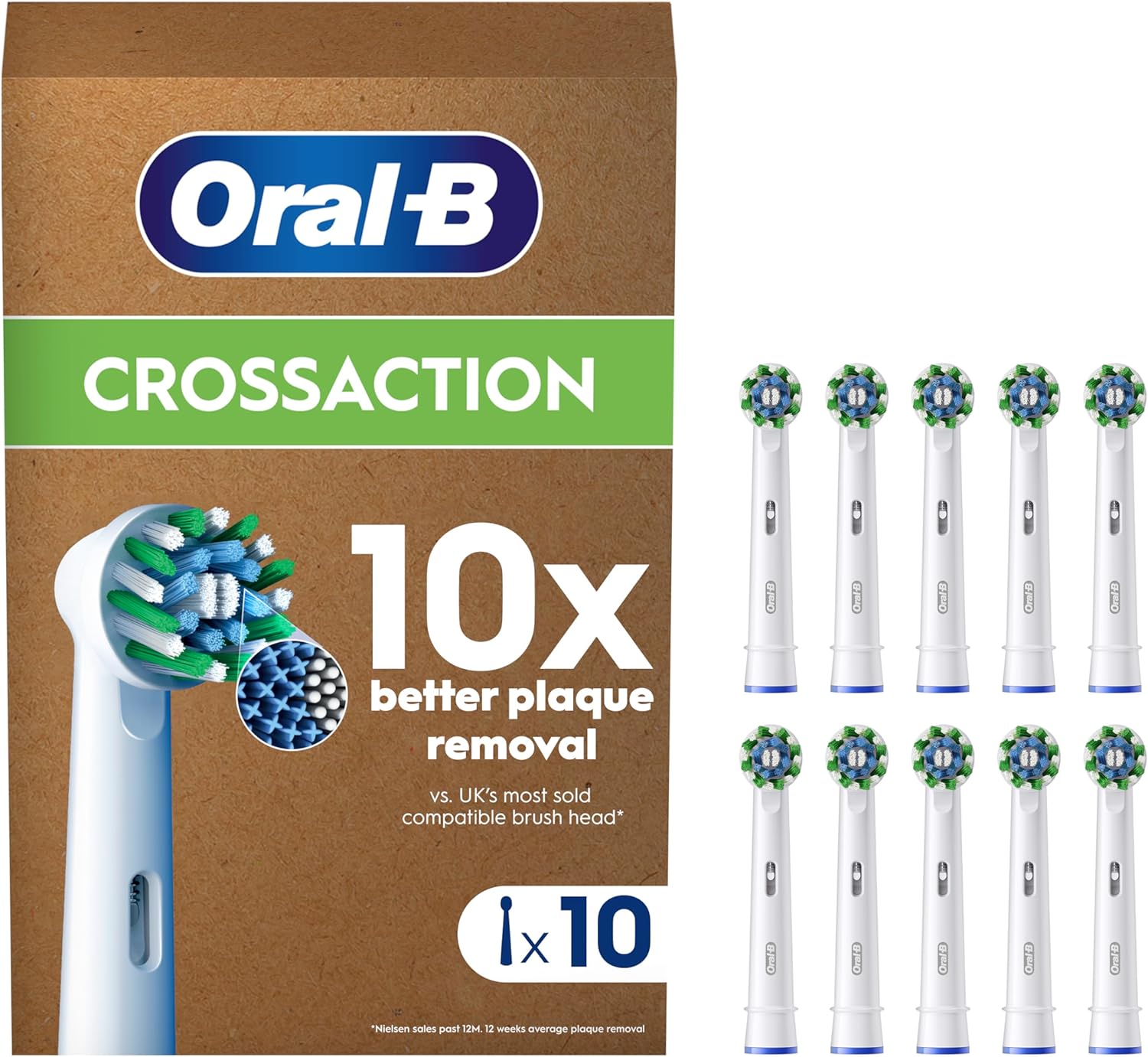 Oral-B Pro Cross Action Original Electric Toothbrush Head, Pack of 10 Replacemen...