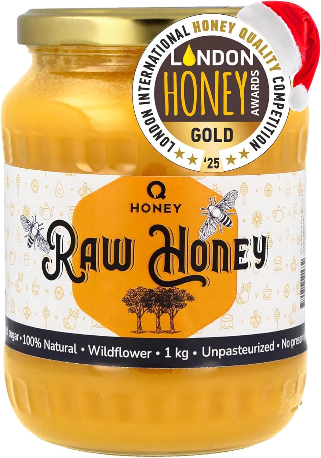 Q Honey, Pure, Raw Honey, Unpasteurised 1kg – Gold Award Winner of the 2025 Lond...