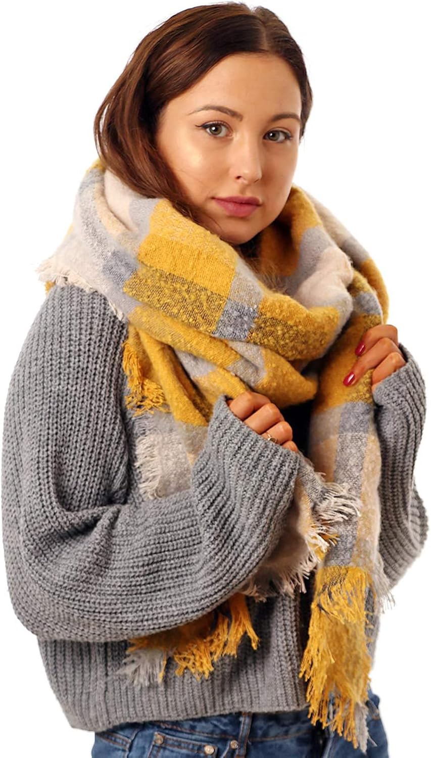 Women's Tartan Scarf Thick Warm Blanket Ladies Scarves, Plaid Check Long Large O...