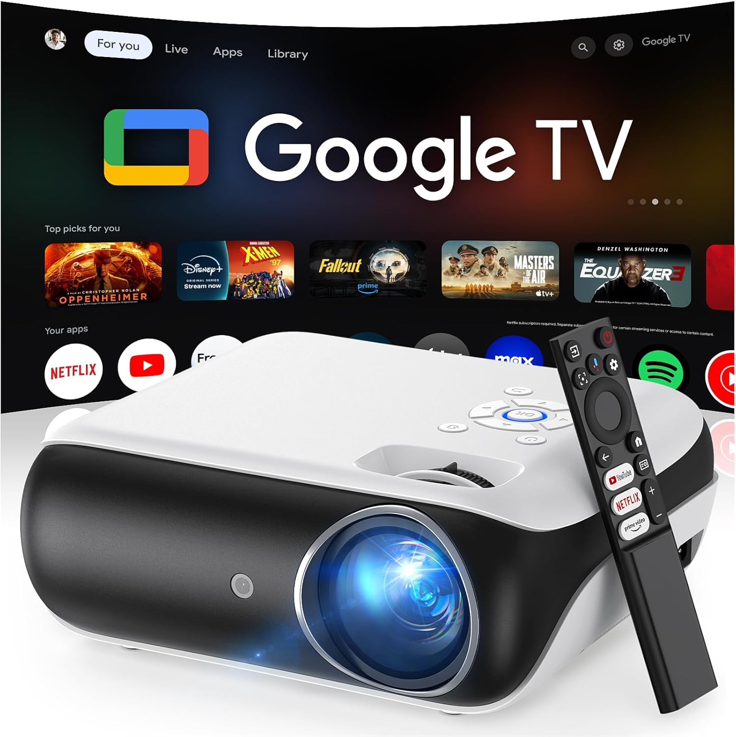 Official Licensed Google TV Smart Projector, HAPPRUN 4K UHD Home Theater with Do...