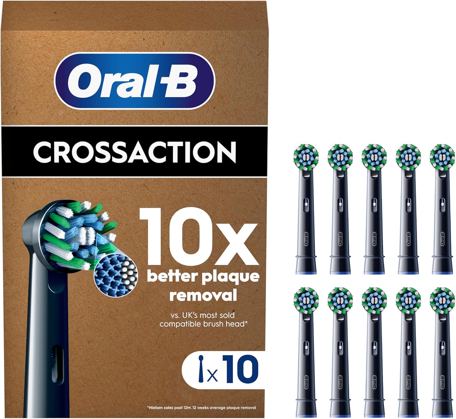 Oral-B Pro Cross Action Original Electric Toothbrush Heads, Black, Pack of 10, S...
