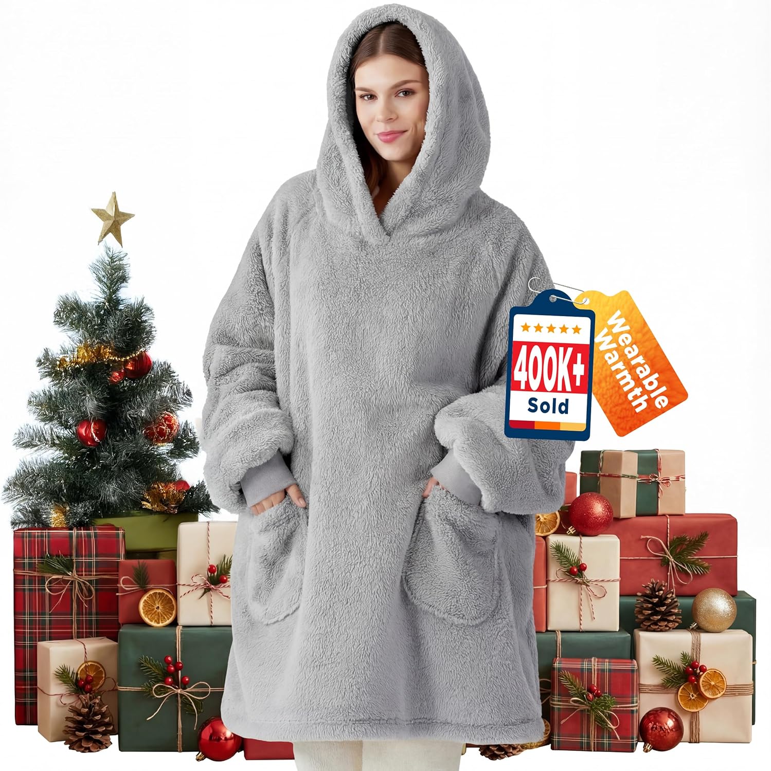 Bedsure Wearable Blanket Hoodie Women - Fluffy Fleece Hoodie Blanket for Adults...