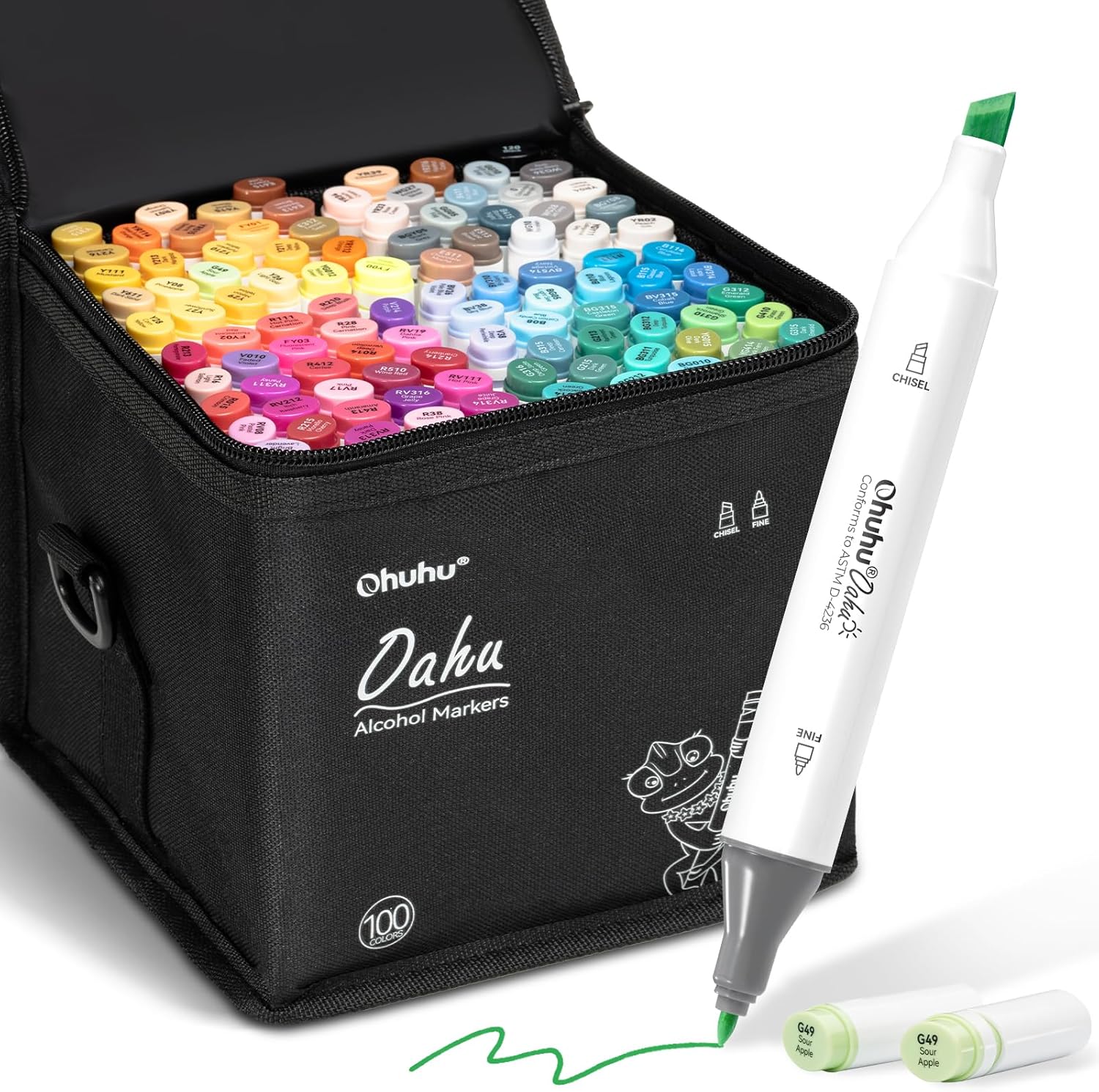 Ohuhu 100 Colours Dual Tip Marker Pens, Alcohol Animation Design with Black Bag...
