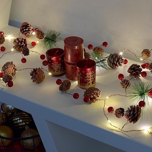 GloBrite 2M Christmas Garland with 20 LED Lights – Pre-Lit Decoration for Firepl...
