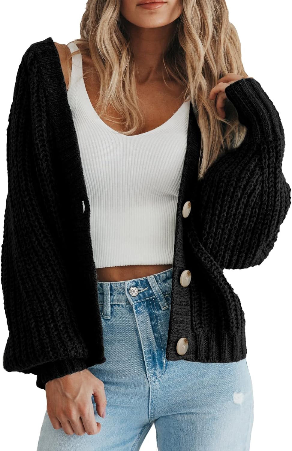 PRETTYGARDEN Women's Sweater, Special Chunky Knit Cardigan, Innovative Open Fron...