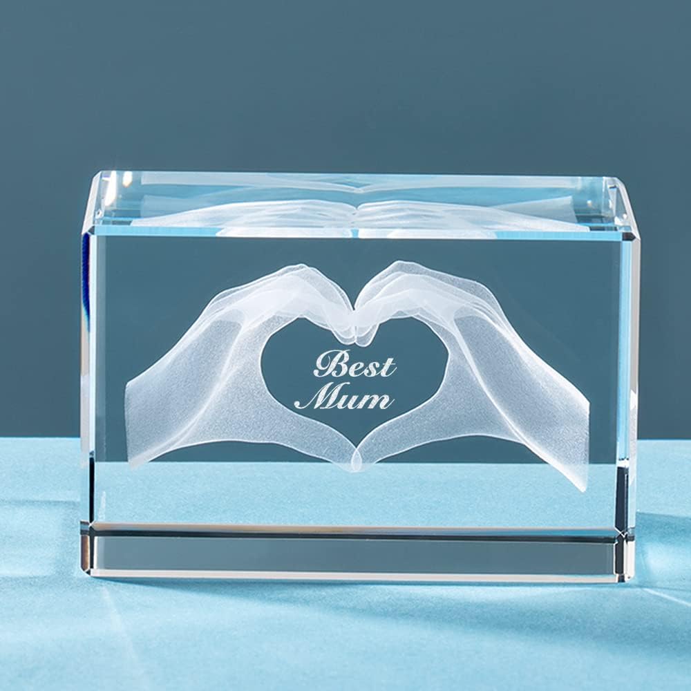 Unique ERWEI Crystal Gifts, Special Cube Glass Figurines Engraved with Best Mum,...