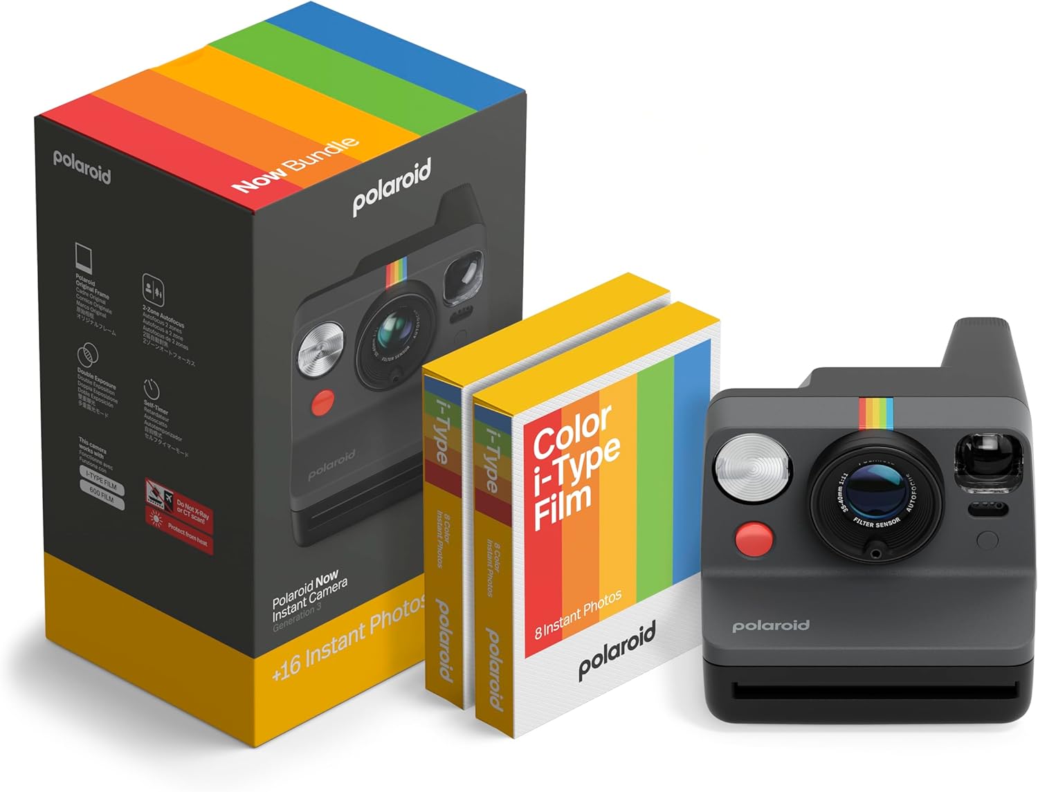 Polaroid Now 3rd Generation I-Type Instant Camera + Film Bundle - Now Black Came...