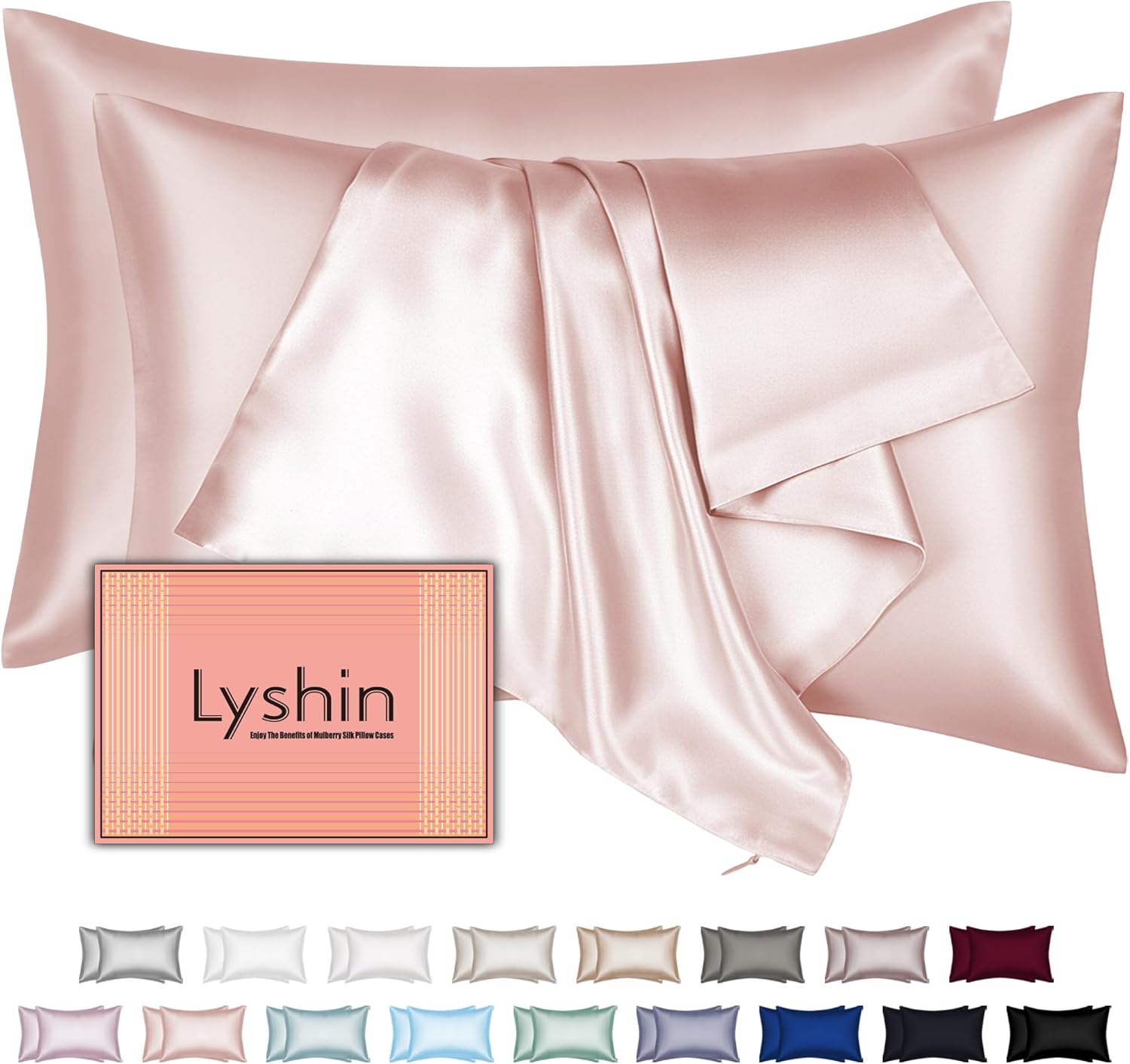 Mulberry Silk Pillow Cases 2 Pack Standard Size 20x26 Inches with Hidden Zipper,...