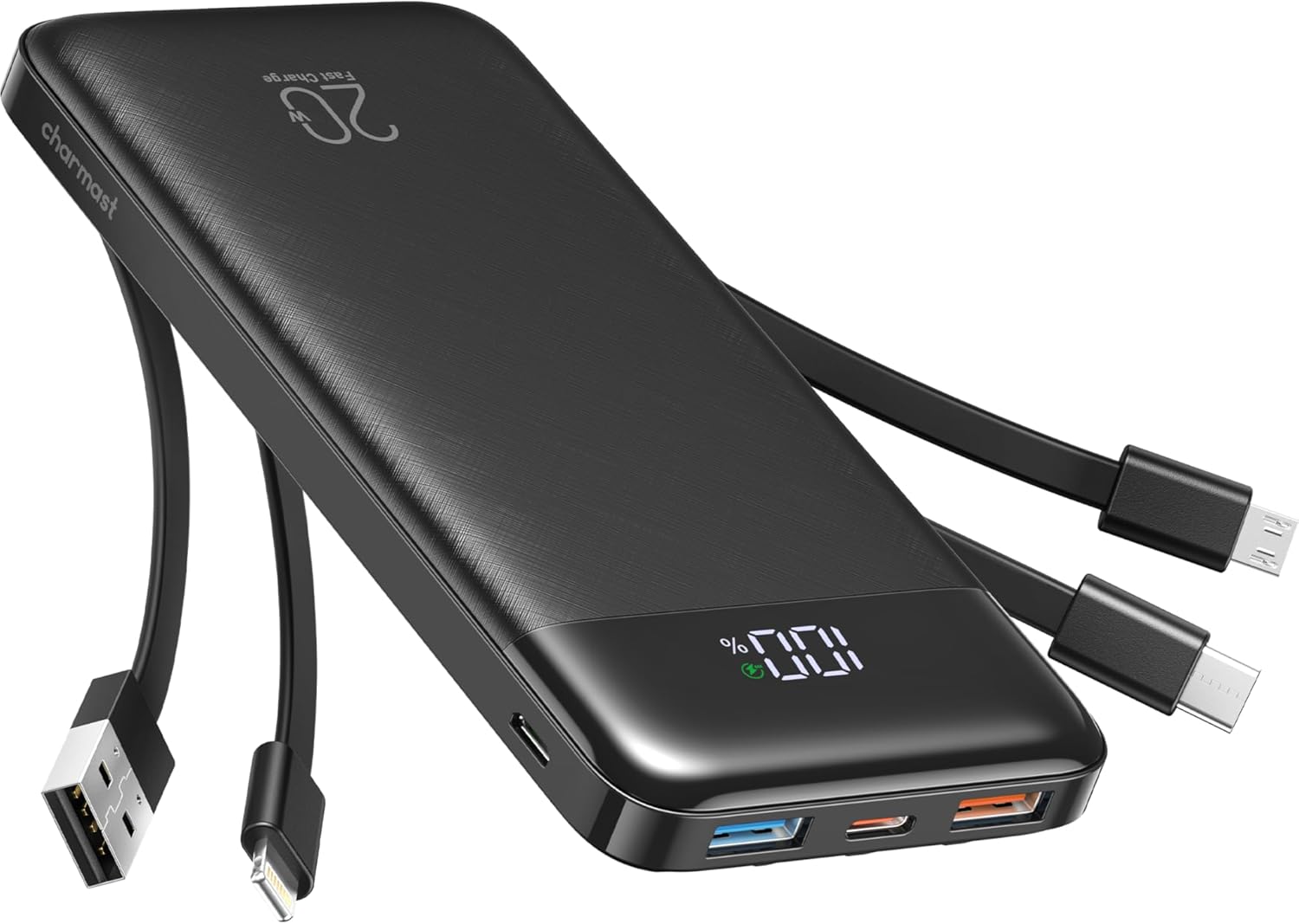 Charmast Power Bank with built-in Cables, 20000mAh Fast Charging 22.5W PD QC Qui...