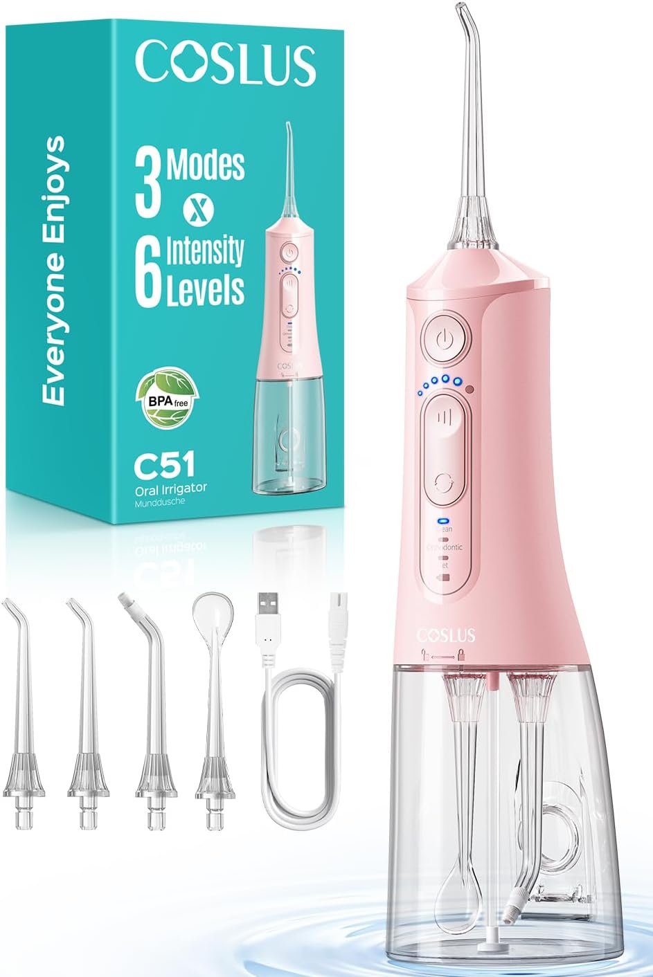 COSLUS Portable Water Flosser for Teeth: 3 Modes & 18 Pressure Settings with Jet...