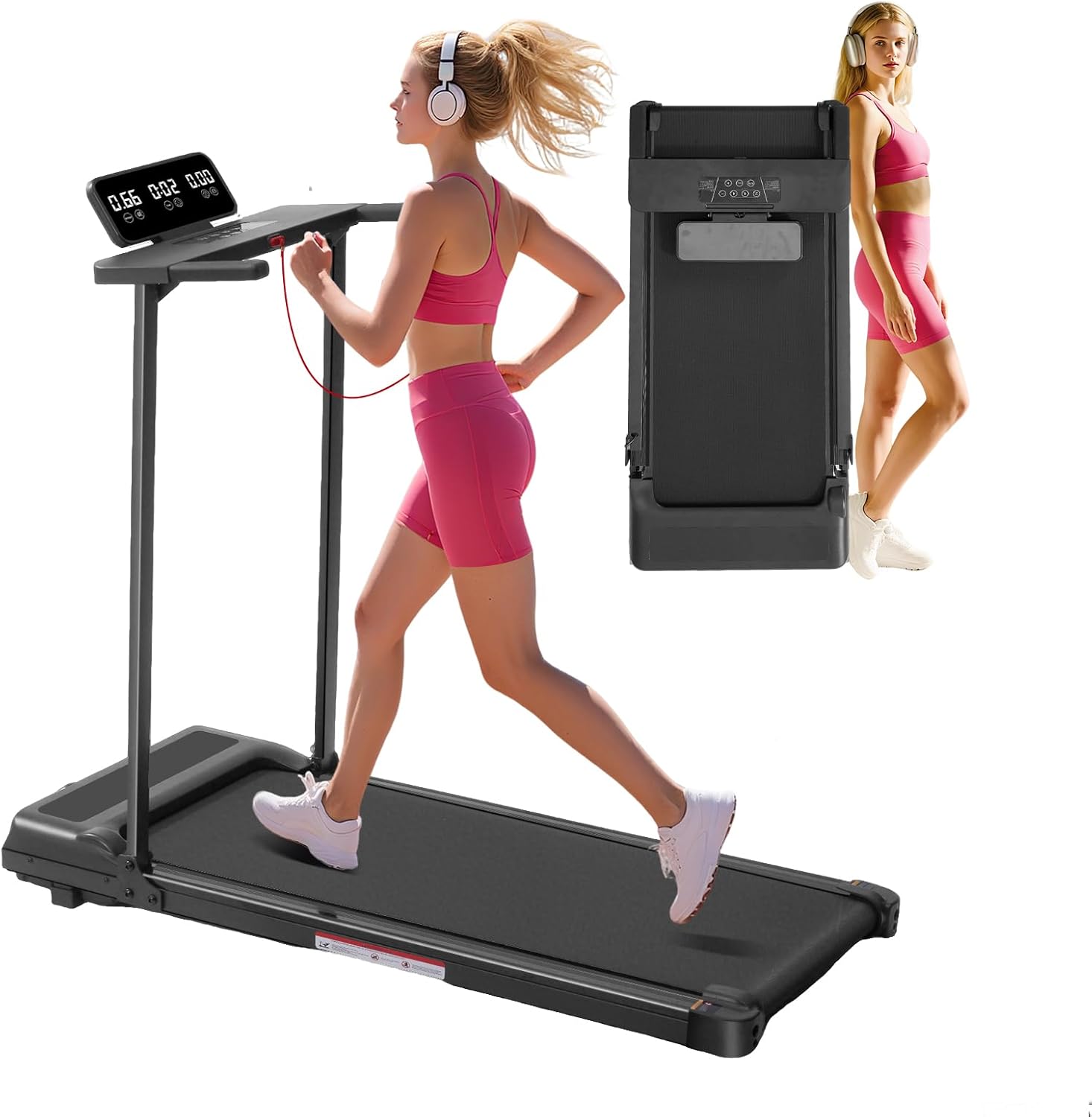 Walking Pad Treadmill with Handle Bar, Compact Portable Treadmills for Home Smal...
