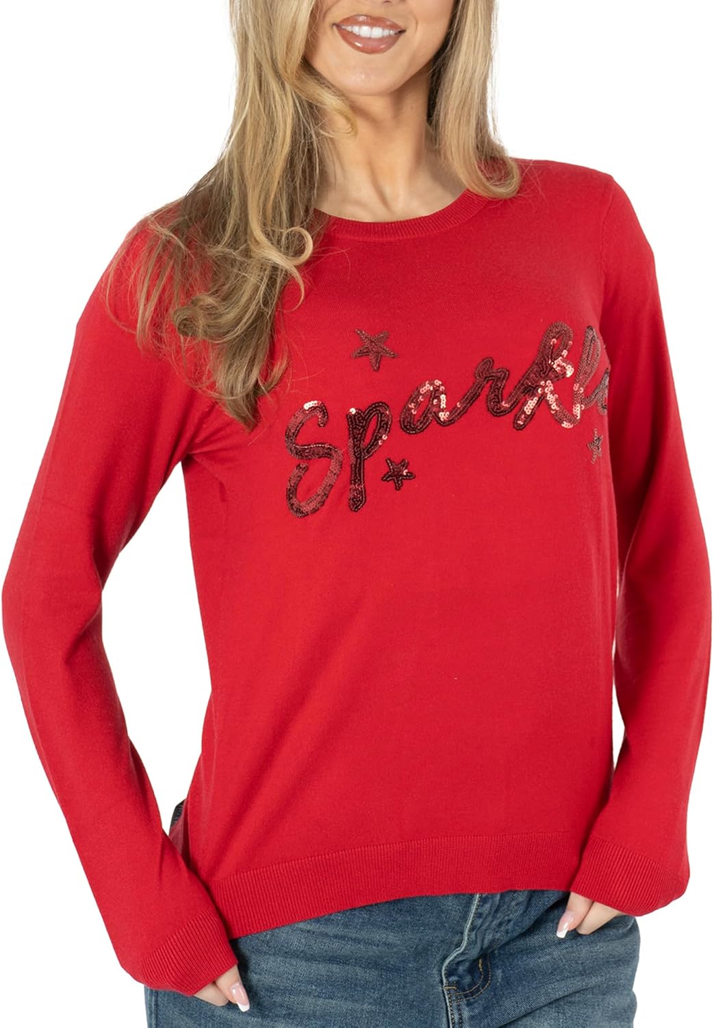 NOROZE Women’s Christmas Jumper – Sequin “Sparkle” Slogan with Bow Tie Design, S...