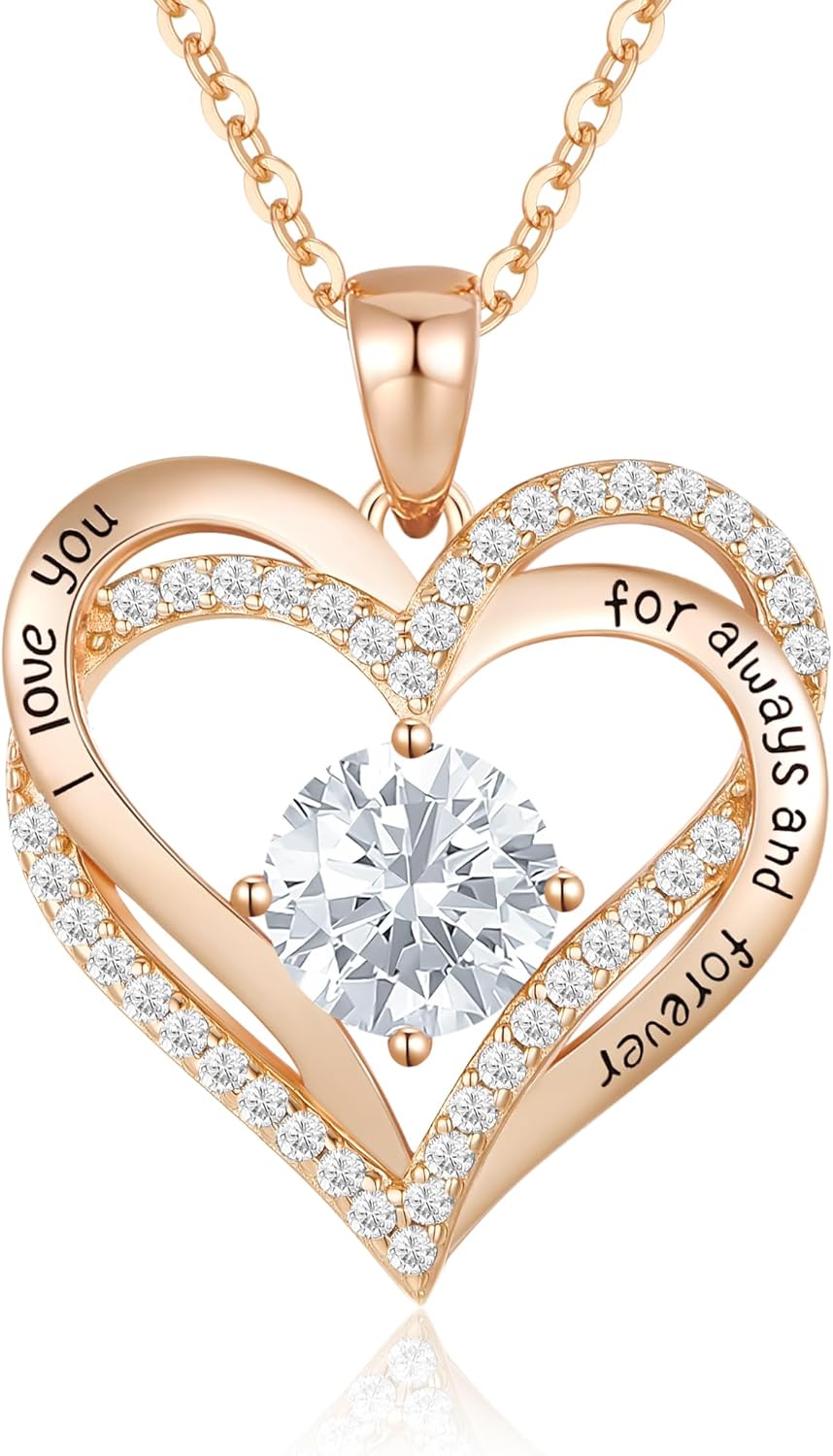 CDE Necklaces for Women Birthstone Pendant, Sterling Silver Love Heart Rose Gold...