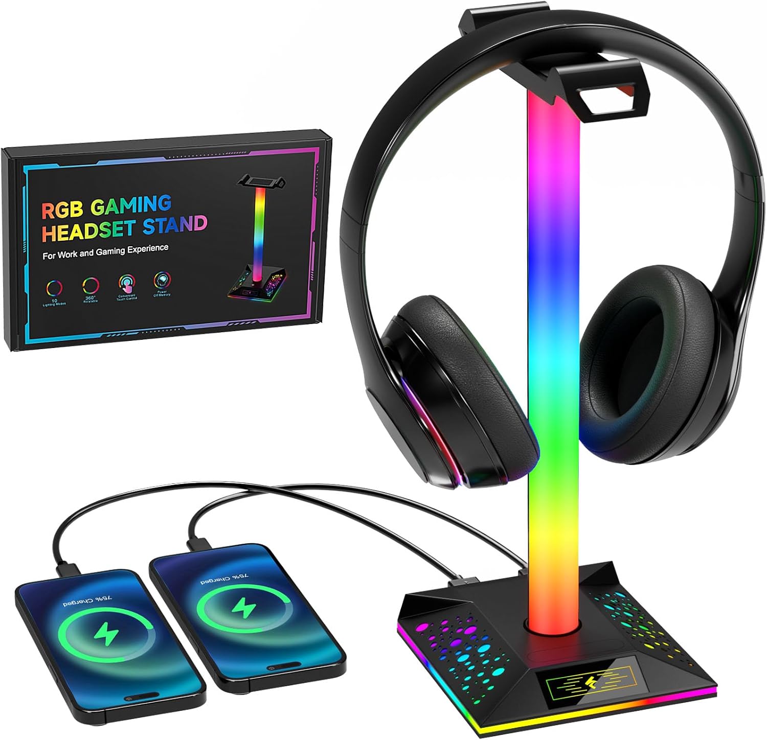 Hcman Headphone Stand Gaming Headset Holder RGB PC Gaming Accessories for Desk,...