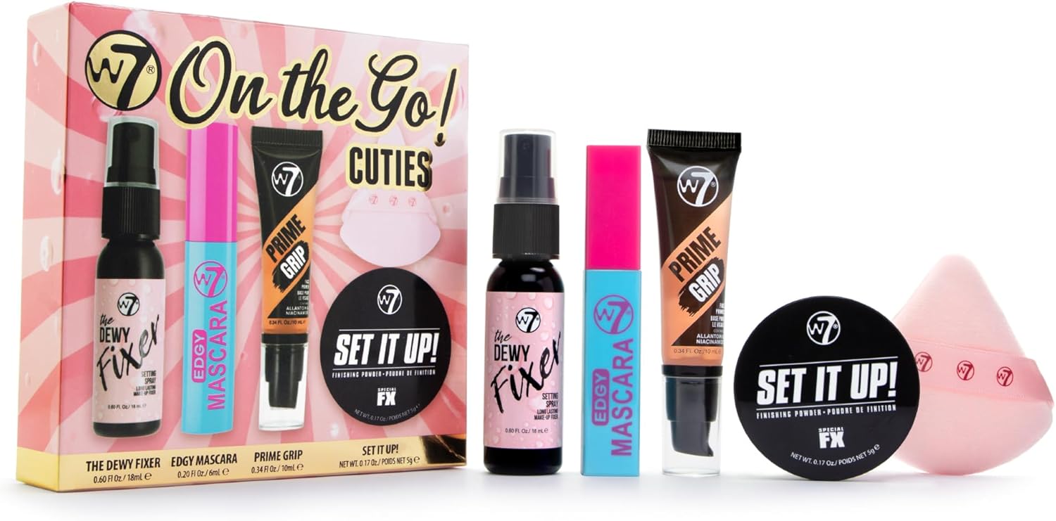 W7 On the Go Cuties Gift Set - Mini Makeup Essentials with Primer, Mascara, Sett...