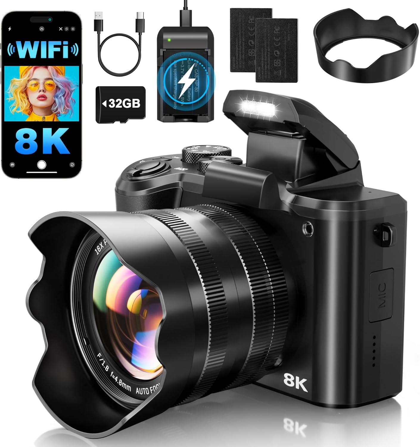 8K Digital Cameras for Photography Autofocus 88MP WiFi Professional 16X Digital...