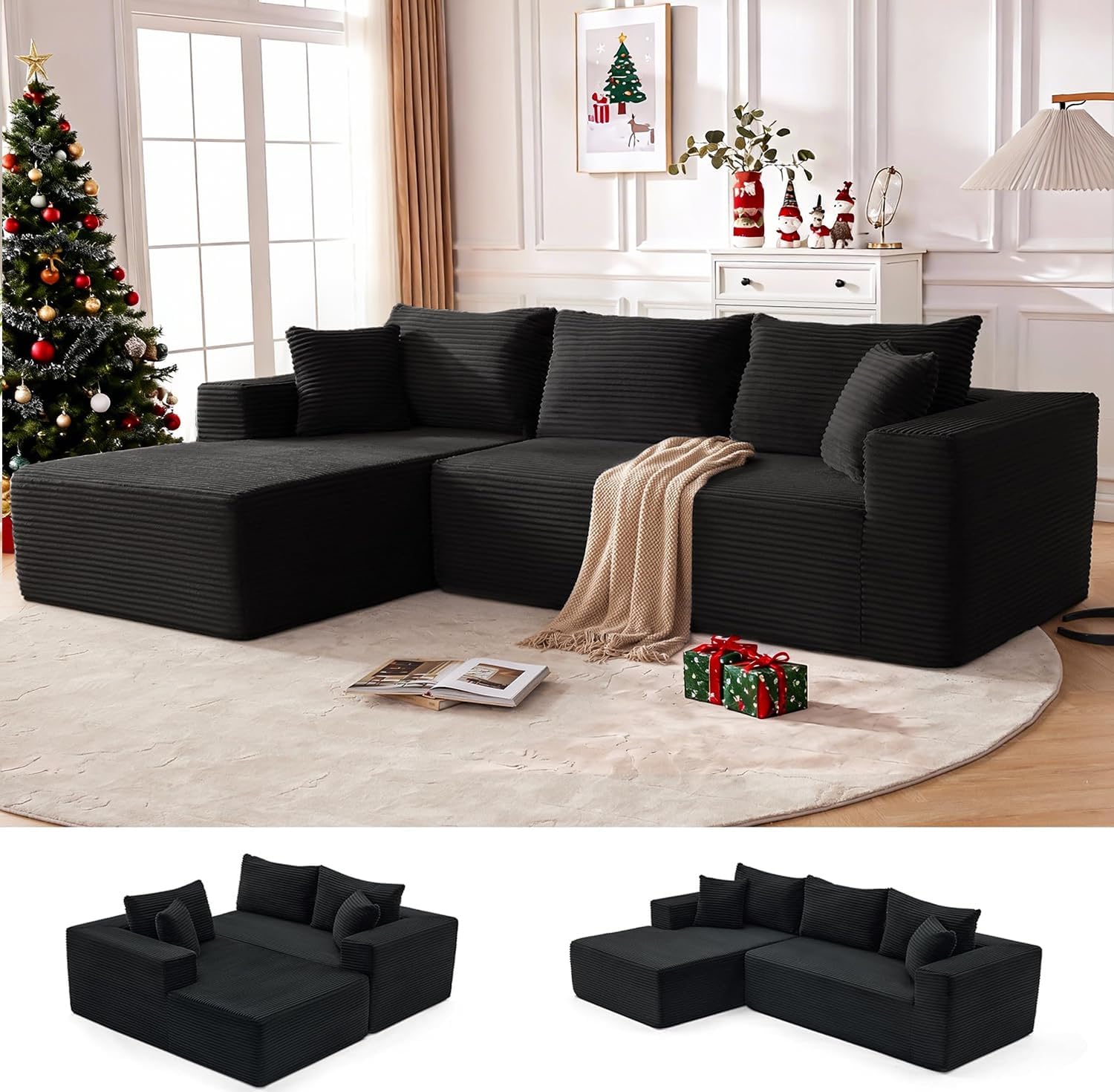 110” Cloud Sectional Couch, Unique Boneless Sofa for Living Room, Modular Sectio...