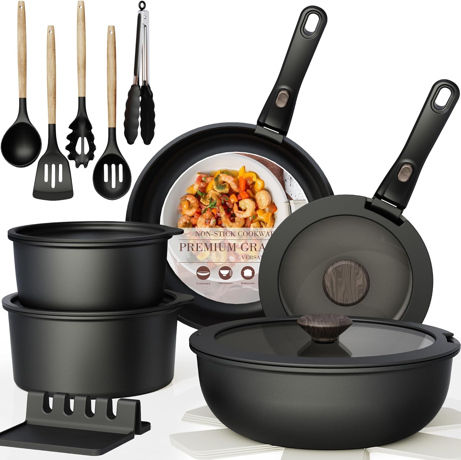 Astercook RV Cookware Set, Unique Non Stick Pots and Pans with Detachable Handle...