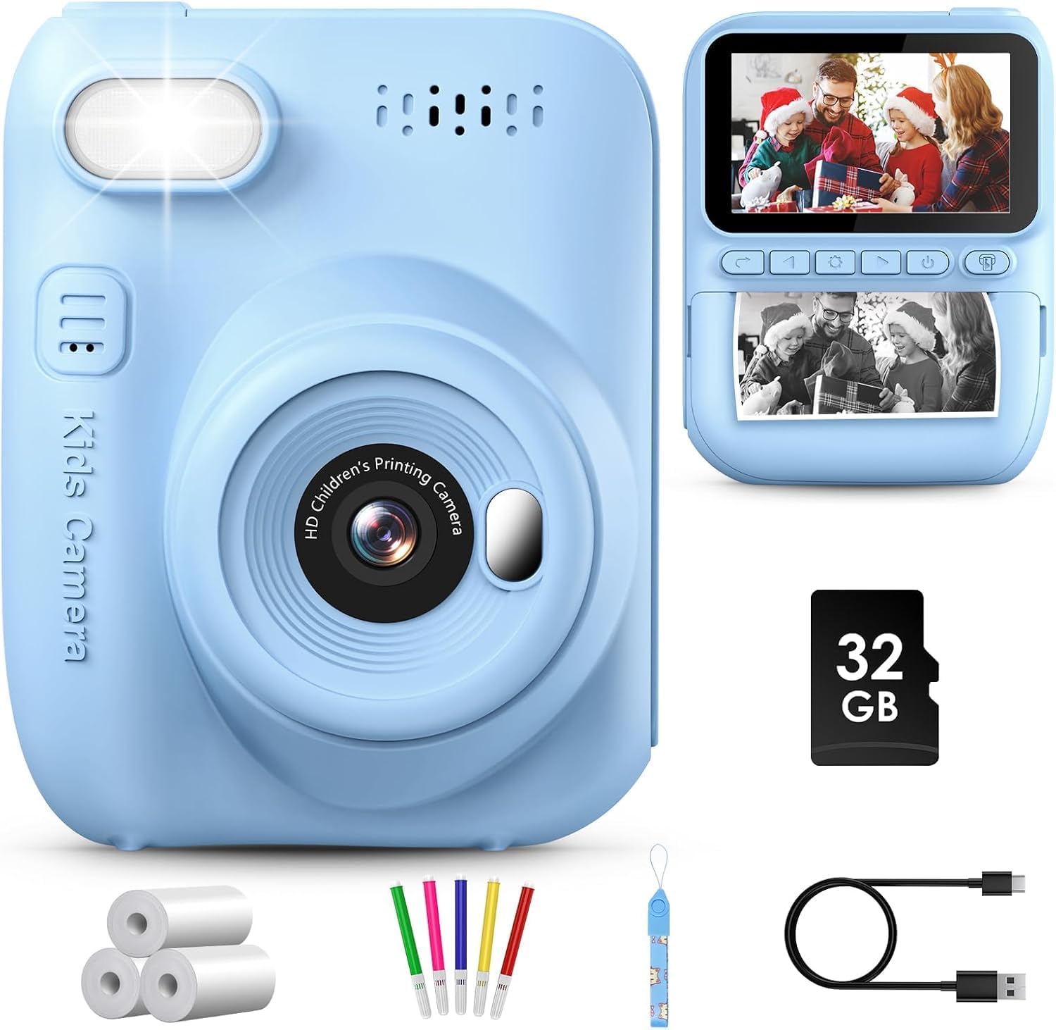 Kids Camera Instant Print, 3.0'' Instant Camera for Kids with 32GB Card & 3 Roll...