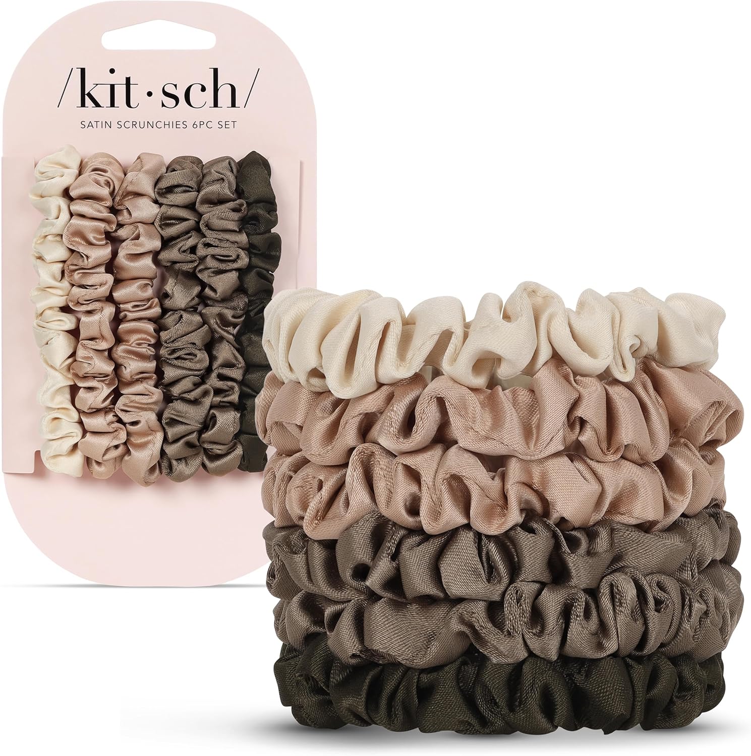 High-Quality Kitsch Ultra-Petite Satin Scrunchies, Special Hair Ties with No Dam...