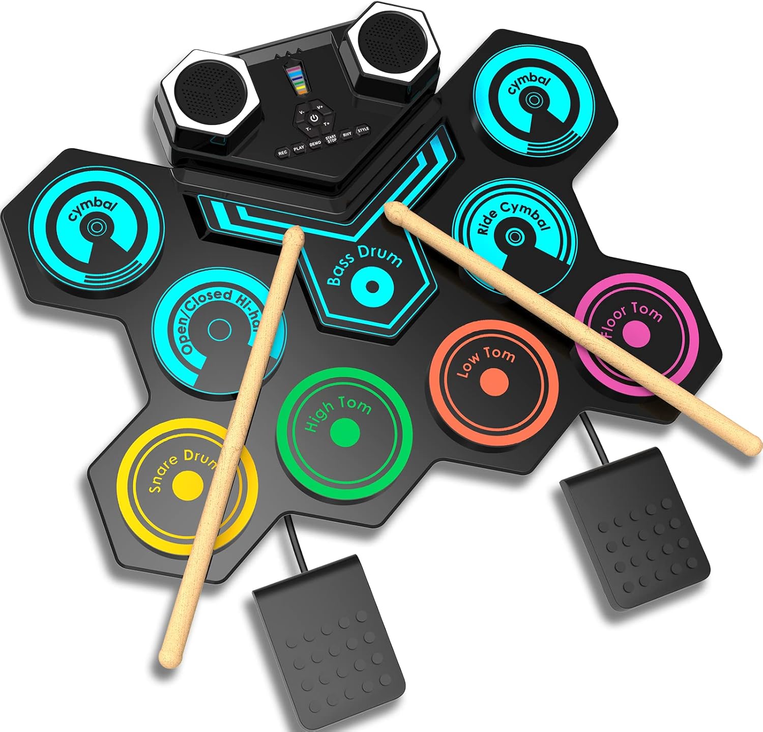Portable Electric Drum Kit, CNAPXAIA Foldable Kids Drum Pad with Build-in Stereo...