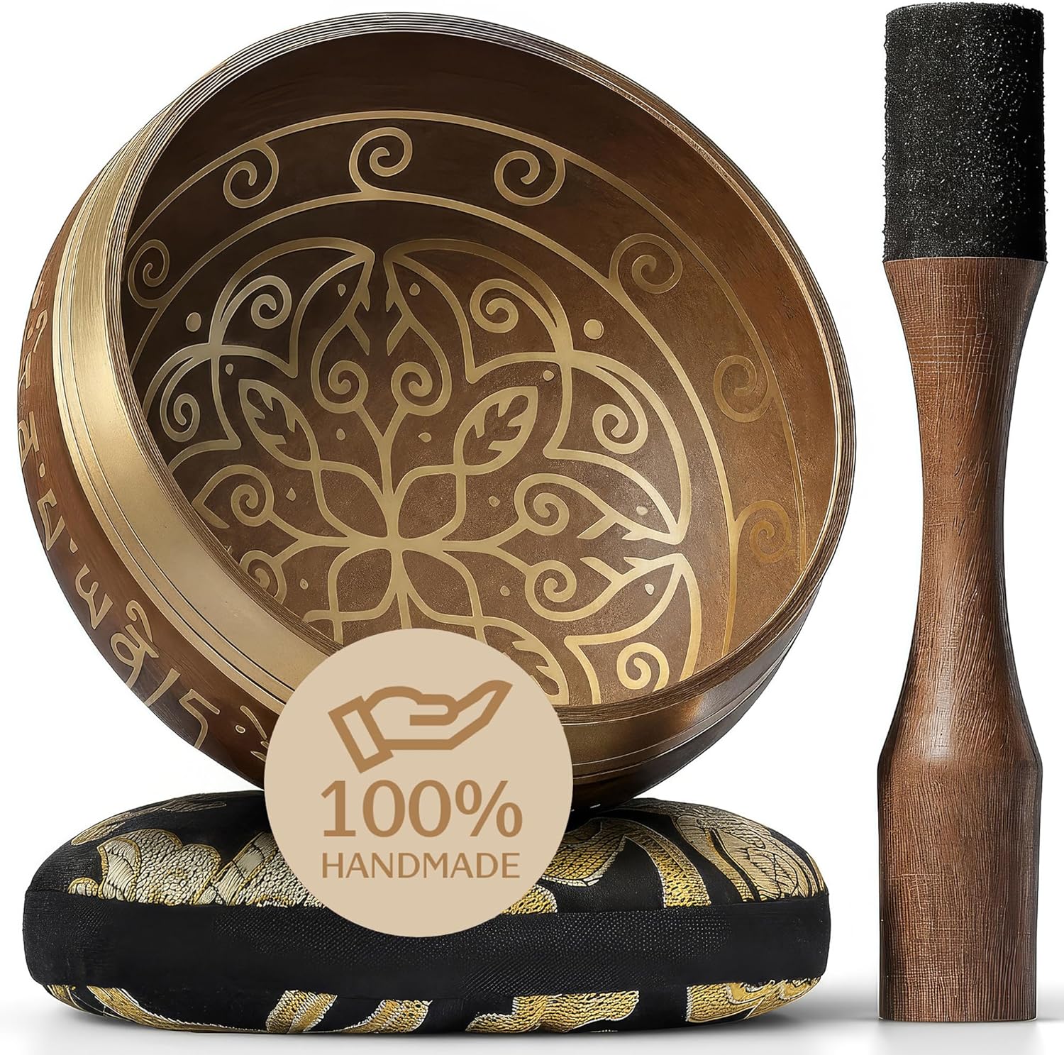 Unique Handmade Tibetan Singing Bowl Set, Special Sound Bowl with Etched Design,...