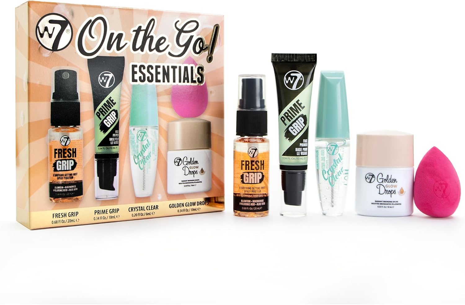 W7 On the Go Essentials Gift Set - Mini Makeup Must-Haves with Primer, Setting S...