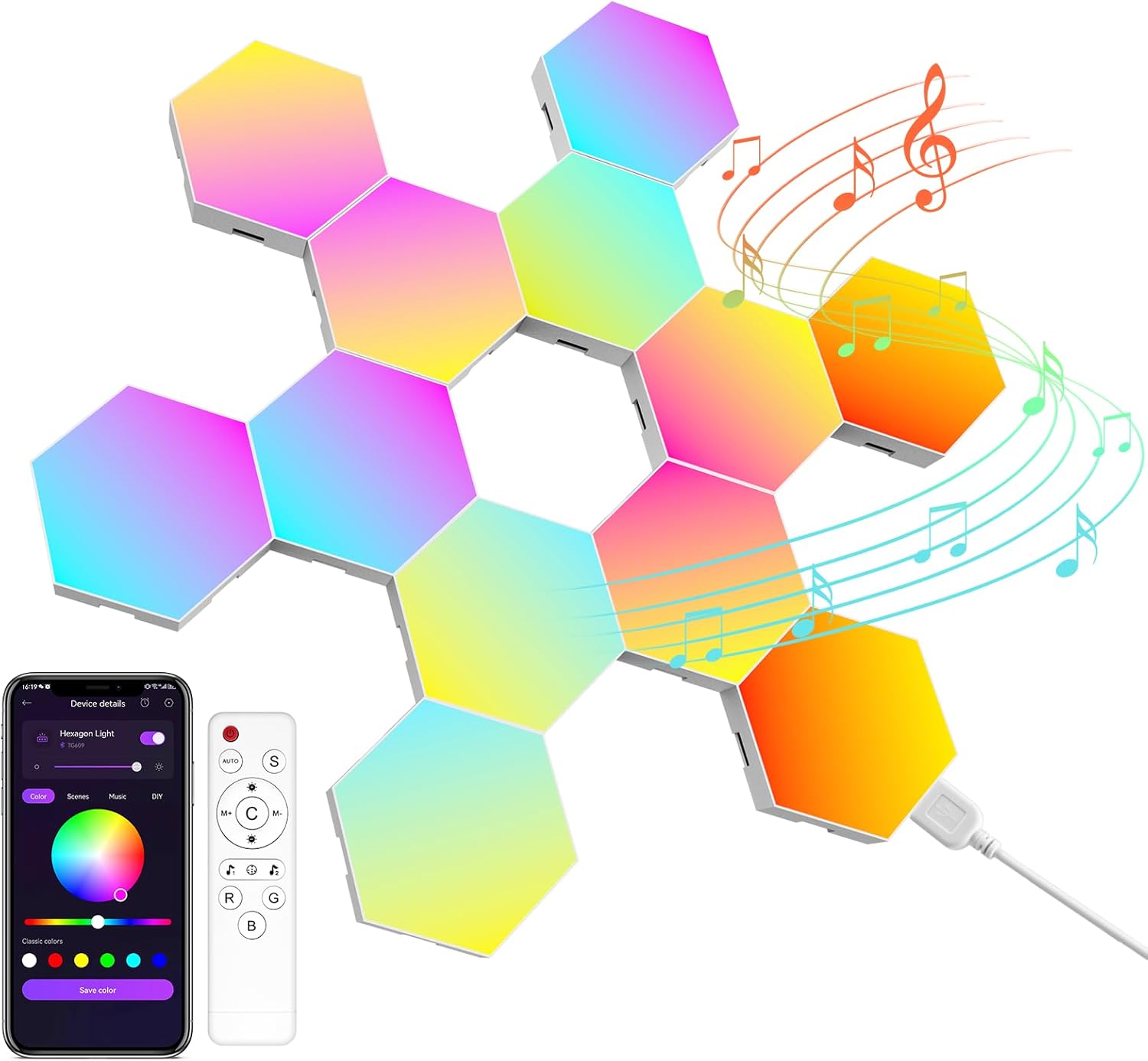 Hexagon LED Lights — 12 Pack Hex Wall Light RGB Ga...