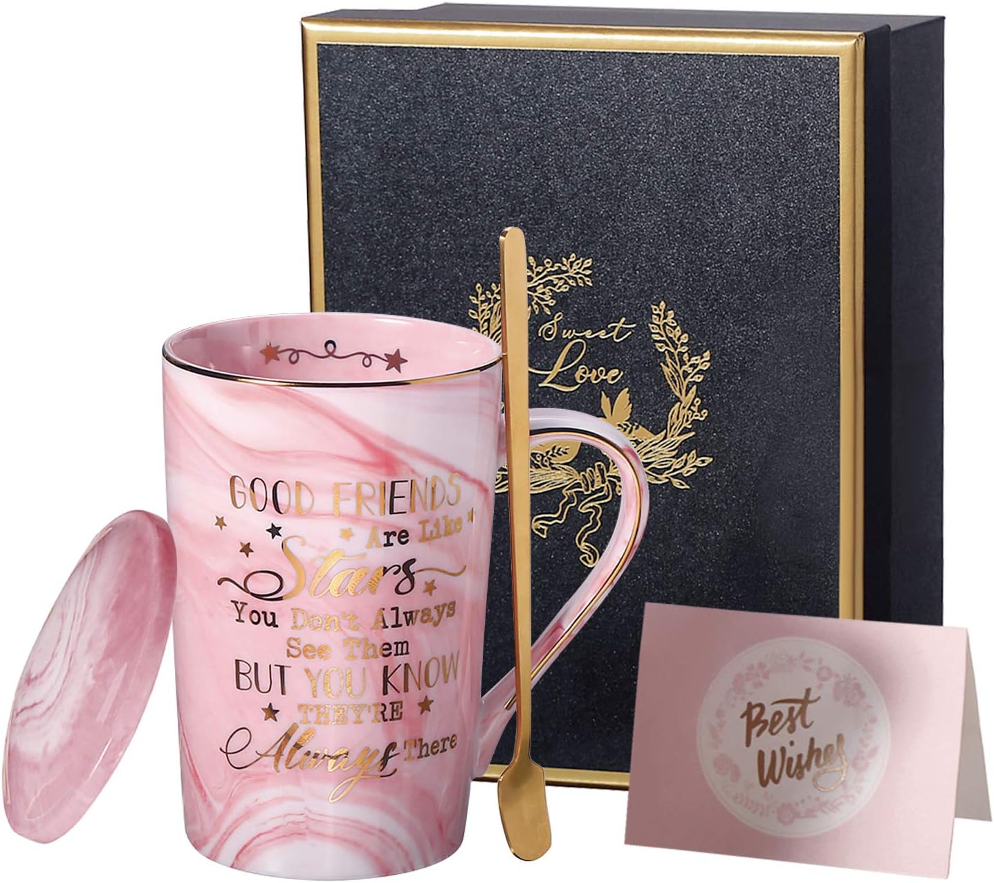 Friend Friendship Gifts Coffee Mug - Good Fiends are Like Stars, 14 Oz Pink Cera...