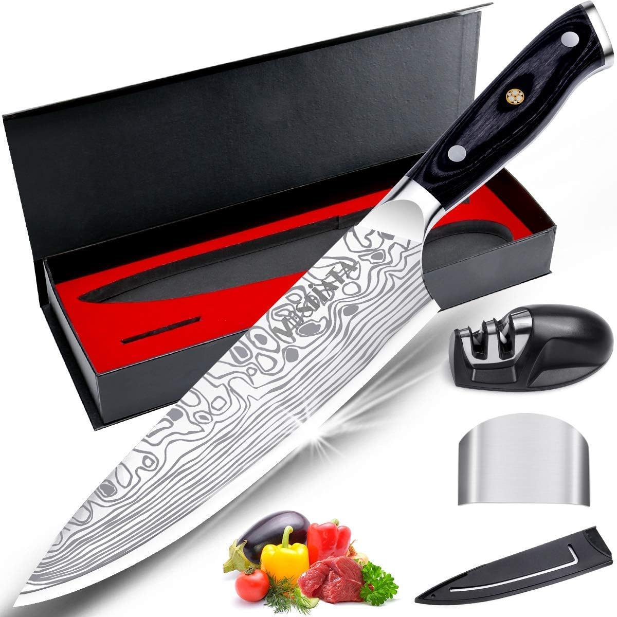 MOSFiATA Ultra Sharp Kitchen Chef Knife 8 inch, Premier High Carbon German EN1....