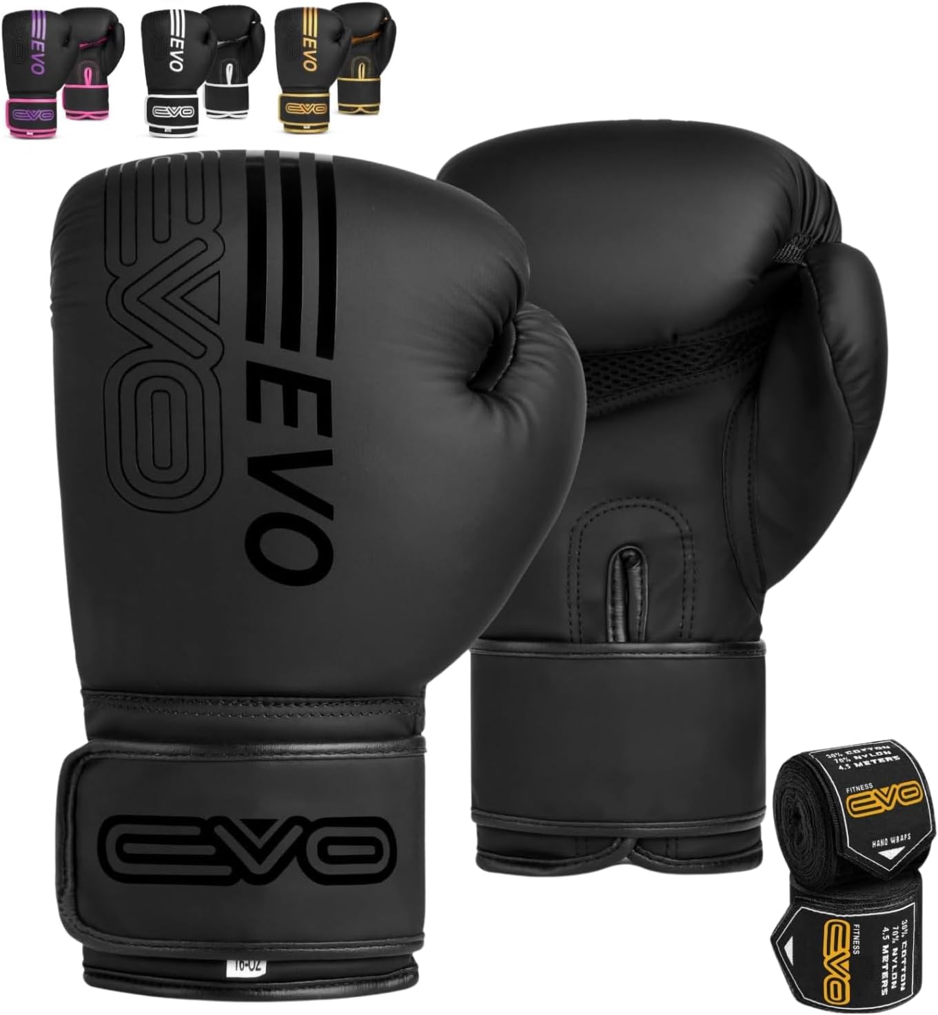High-Quality EVO Fitness Boxing Gloves, Special Matte Black MMA Muay Thai Martia...