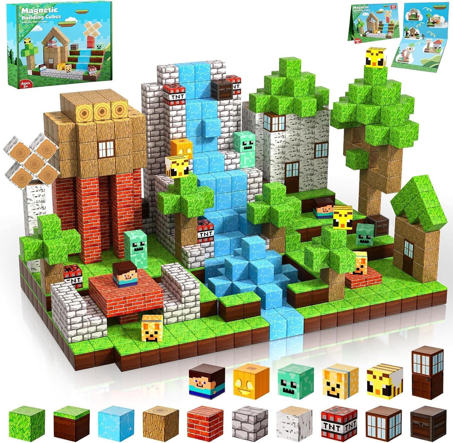 Magnetic Blocks-100PCS Magnetic Building Blocks Tiles Stacking Cubes Game, Creat...