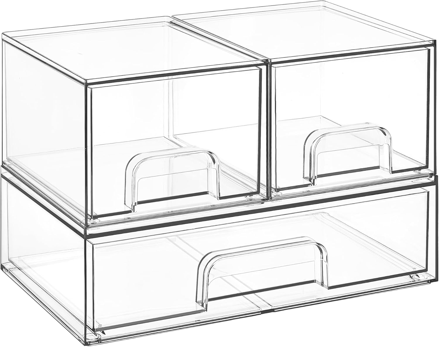 Vtopmart 3 Pack Clear Small Stackable Storage Drawers, Acrylic Bathroom Makeup O...