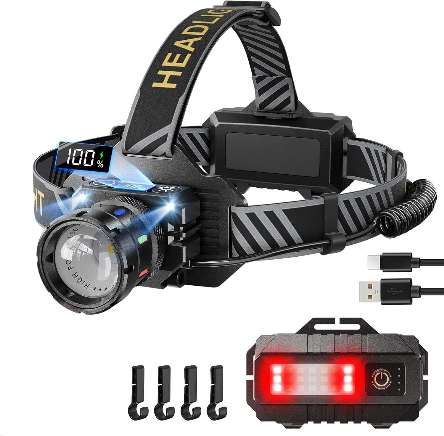 High-Quality Rechargeable Head Torch, Super Bright 50000LM LED Headlight, Versat...