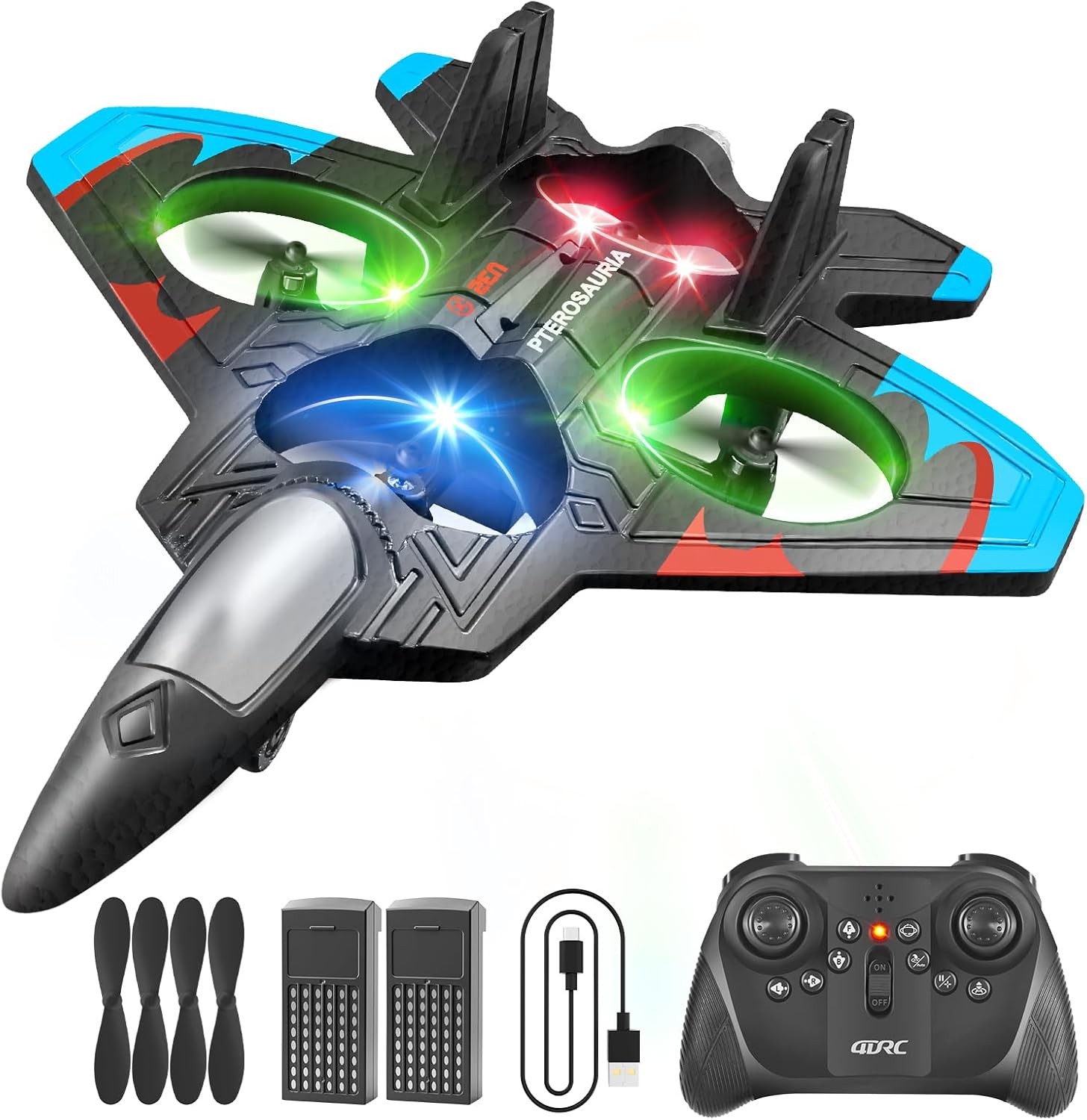 4DRC V32 RC Plane, Foam Remote Control Airplane with Light, 2 Batteries, 360° Fl...