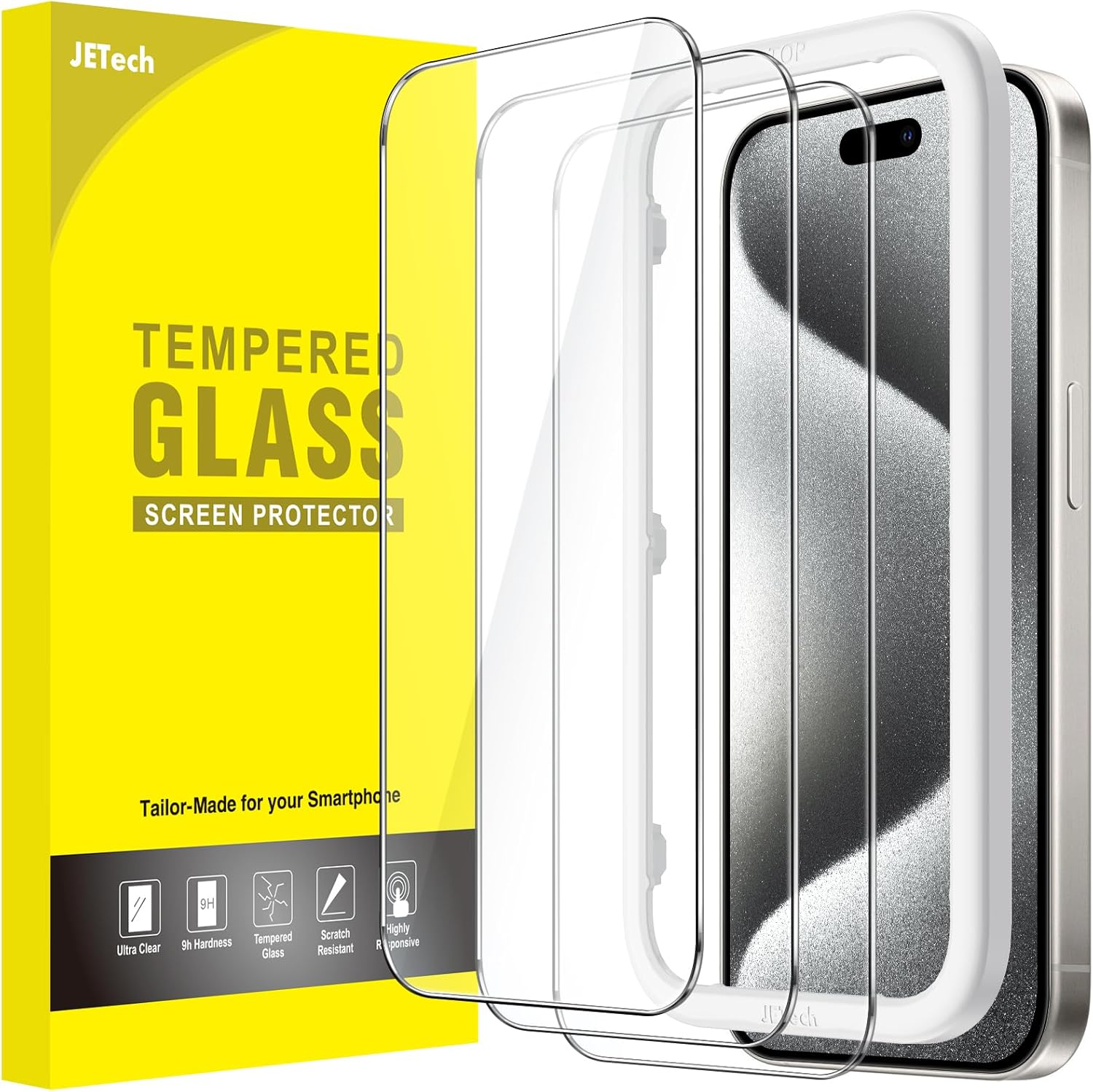 JETech Screen Protector for iPhone 15 Pro 6.1-Inch, Tempered Glass Film with Eas...