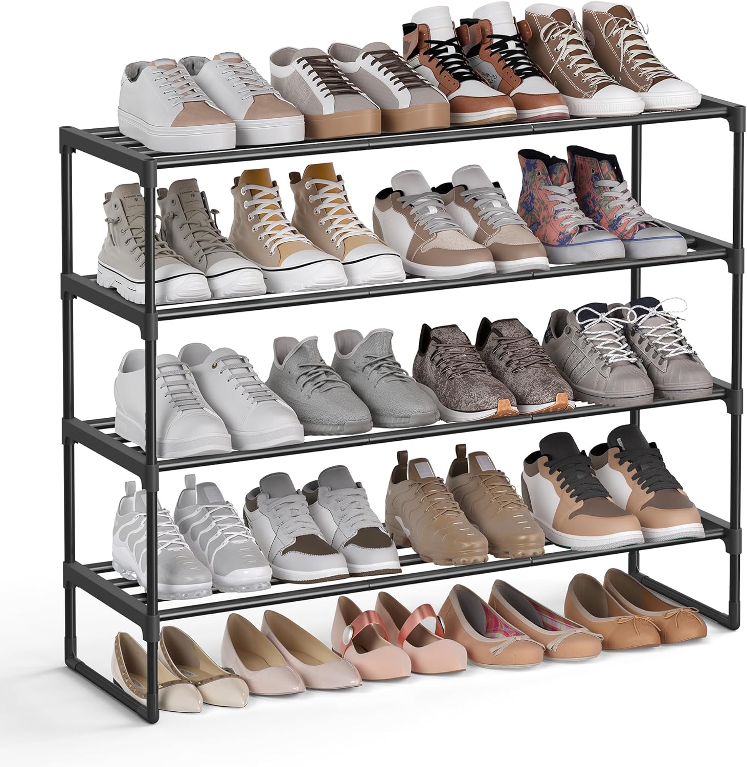 SONGMICS 4-Tier Shoe Rack, Storage Organiser, Metal, Fits 16 to 20 Pairs of Shoe...