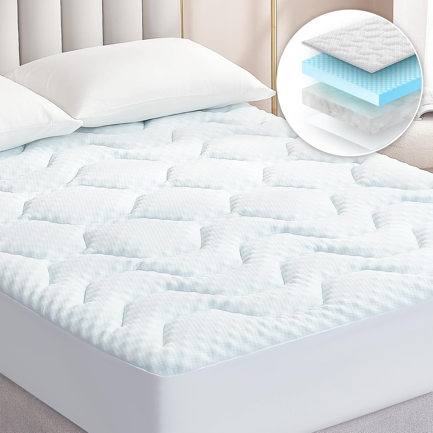 EHEYCIGA Memory Foam Mattress Topper Small Double Bed, Gel Mattress Pad with Ext...