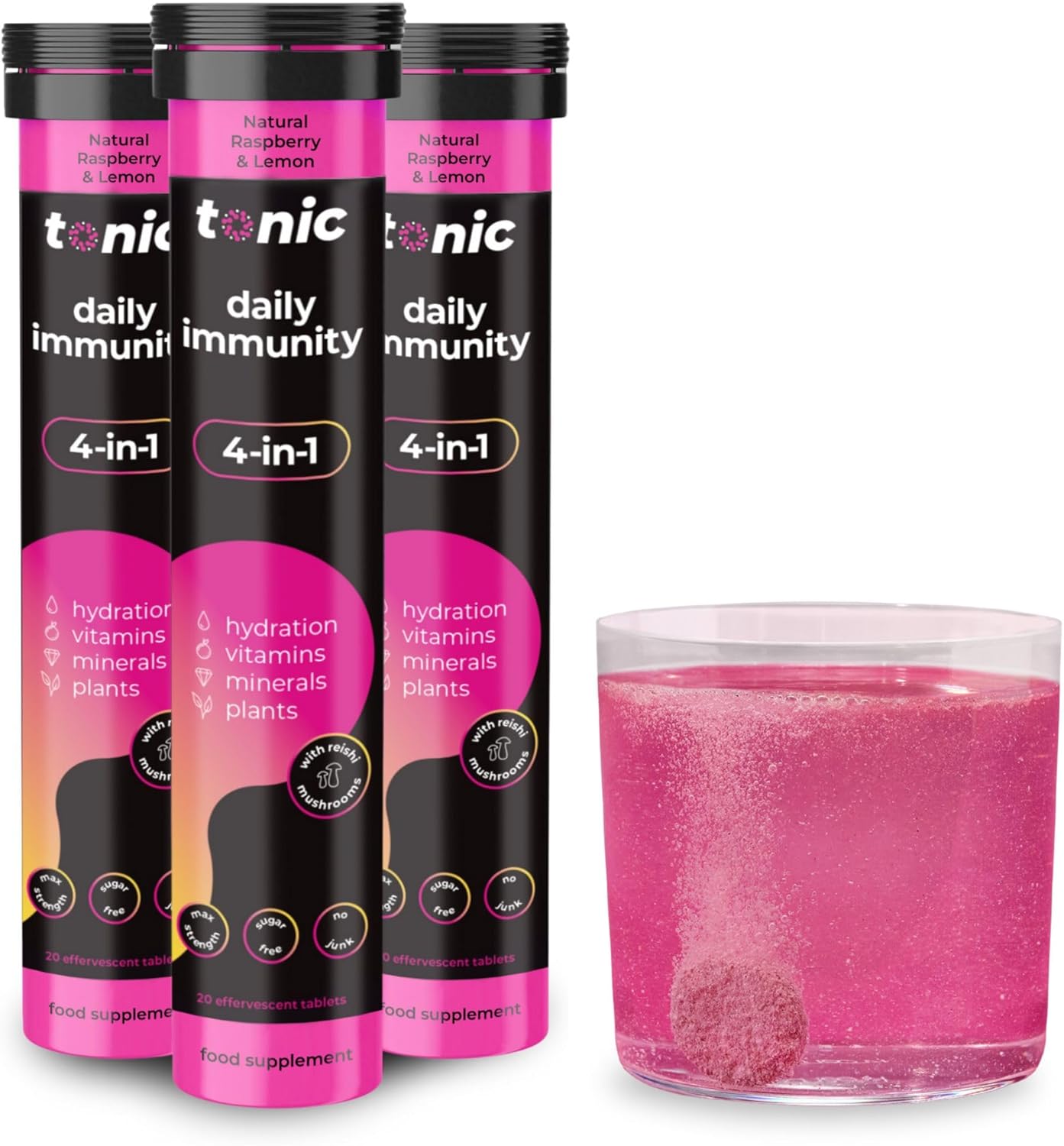 Tonic Health Daily Immunity Tablets - 4-in-1 Effervescent Multivitamins, Mineral...
