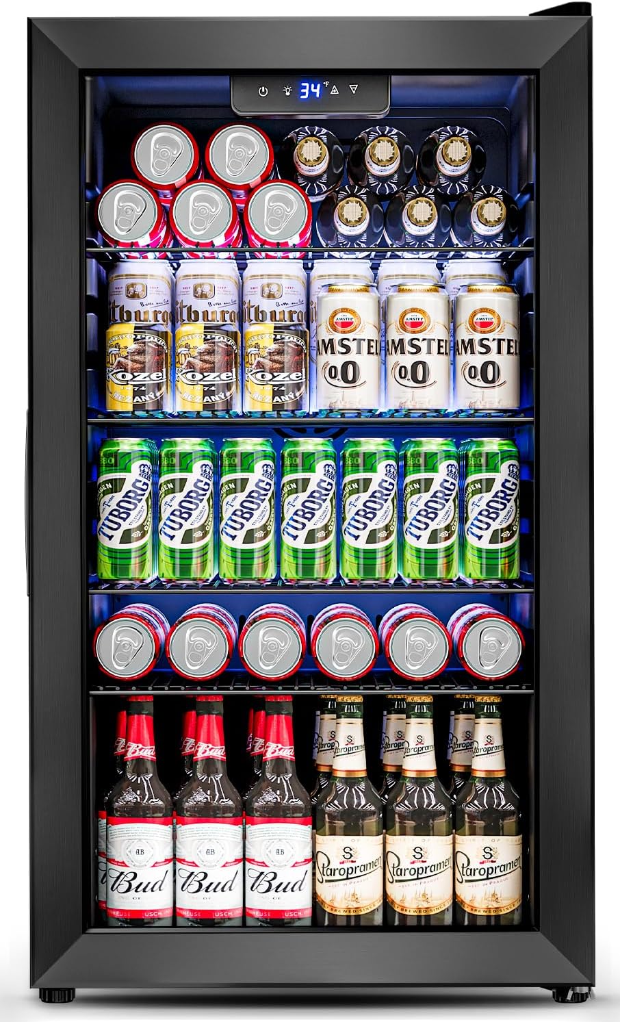 Stylish 3.2 Cu.Ft Mini Fridge, Special Beverage Refrigerator with Glass Door, Hi...